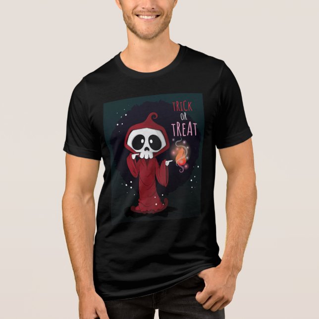 Halloween Skull Trick or Treat Cute Reaper Tri-Blend Shirt (Front)