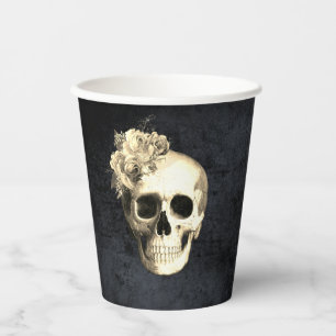 Halloween Skull White Roses Paper Cups