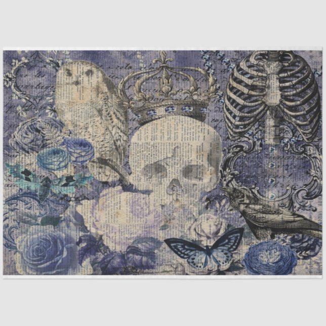 Halloween Skull with crown and owl  Tissue Paper (Front)
