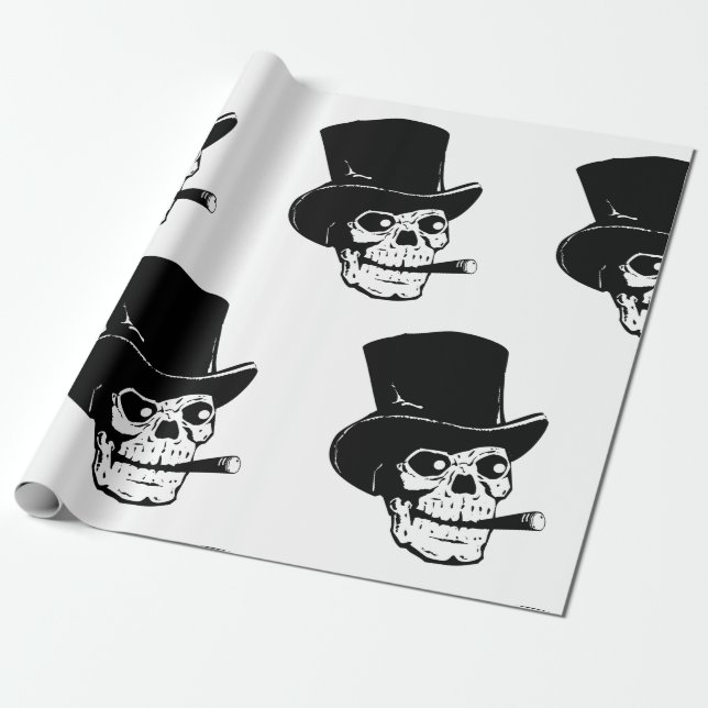 HALLOWEEN SKULL WITH HAT  WRAPPING PAPER (Unrolled)