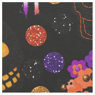 Halloween Skullies With Floral Crowns Fabric