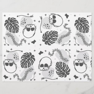 Halloween Skulls and Leaves Scrapbook Paper