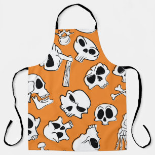 Halloween Skulls Bones Doodle Pattern Apron