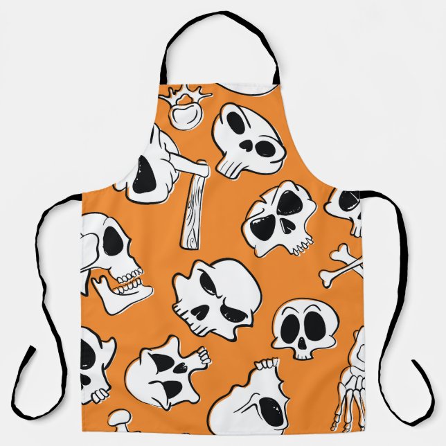 Halloween Skulls Bones Doodle Pattern Apron (Front)