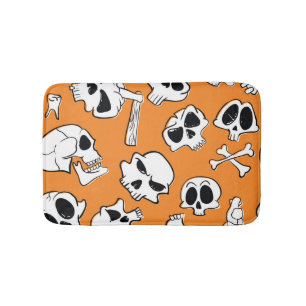 Halloween Skulls Bones Doodle Pattern Bath Mat