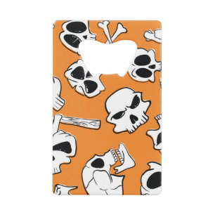Halloween Skulls Bones Doodle Pattern Credit Card Bottle Opener