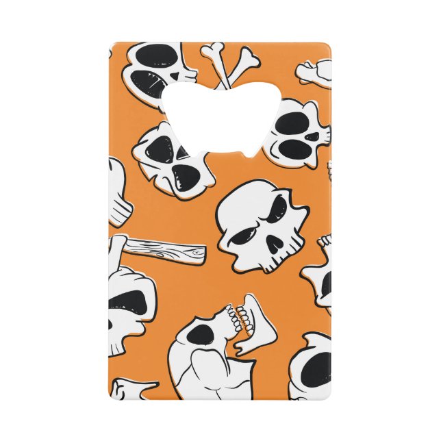 Halloween Skulls Bones Doodle Pattern Credit Card Bottle Opener (Front)