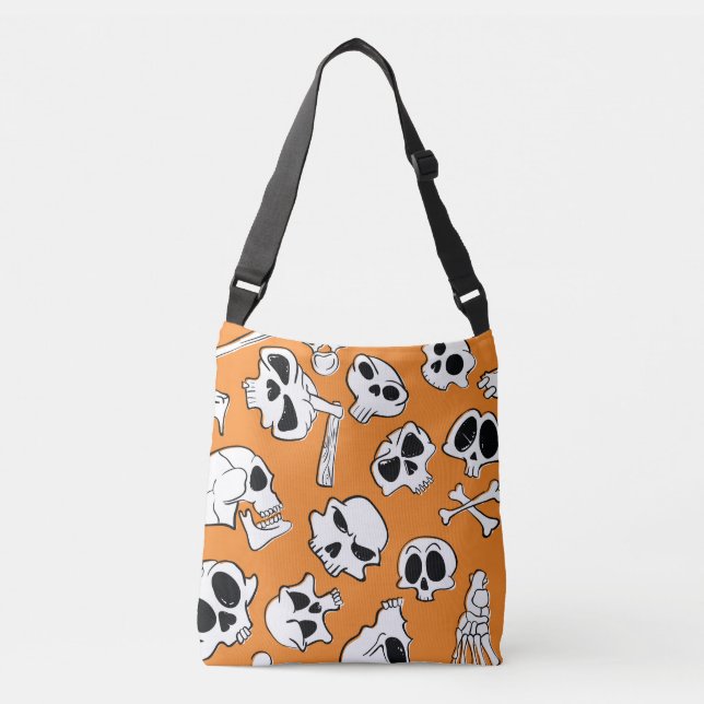 Halloween Skulls Bones Doodle Pattern Crossbody Bag (Front)