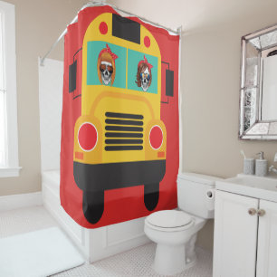 Halloween Skulls Driving Bus Shower Curtain
