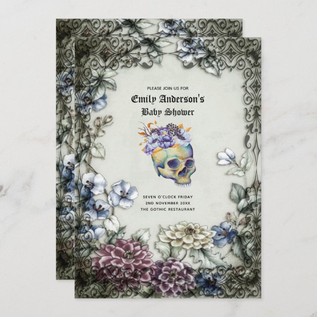 Halloween Skulls Invitations de la fête tendance A (Devant / Derrière)