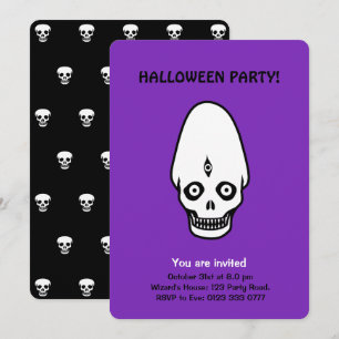 Halloween skulls on black & purpIe invitation
