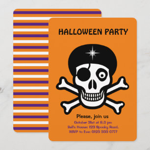Halloween skulls on orange invitation