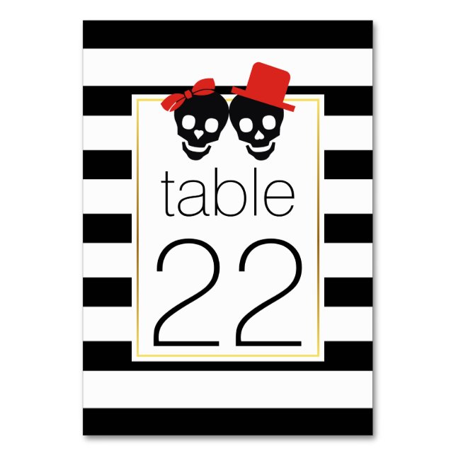 Halloween skulls stripes red wedding table number (Front)