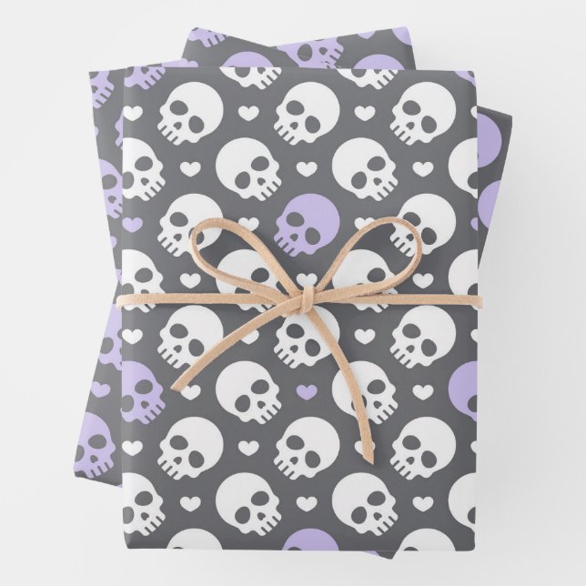  Halloween Skulls & Sweet Hearts Wrapping Paper (In situ)