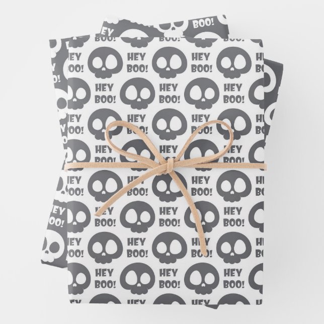 Halloween Skulls Wrapping Paper Flat Sheet Set of3 (In situ)
