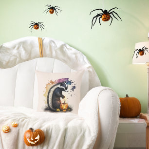 Halloween Skunk and Spider Throw Pillow