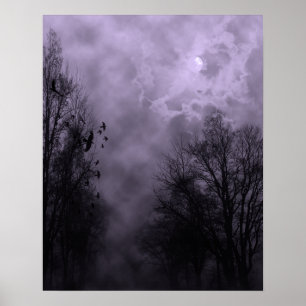 Halloween Sky with Ravens Purple Mist Poster