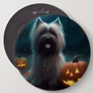 Halloween Skye Terrier With Pumpkins Scary 6 Inch Round Button