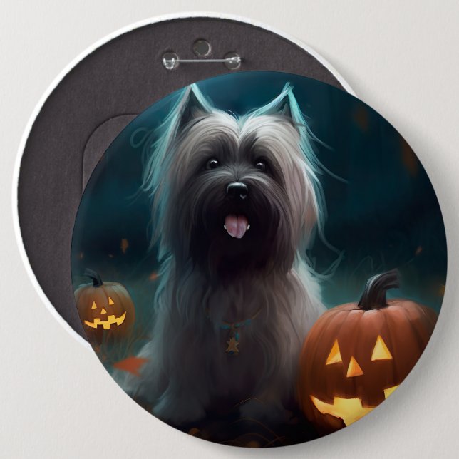 Halloween Skye Terrier With Pumpkins Scary  6 Inch Round Button (Front & Back)