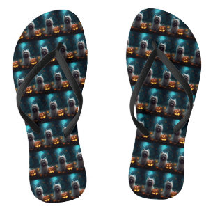 Halloween Skye Terrier With Pumpkins Scary Flip Flops