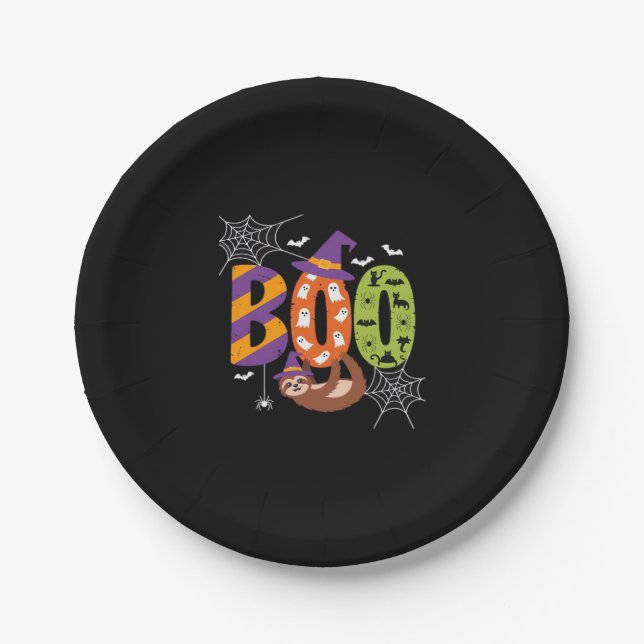 Halloween Sloth Boo Lazy Essential T-Shirt Paper Plate (Front)