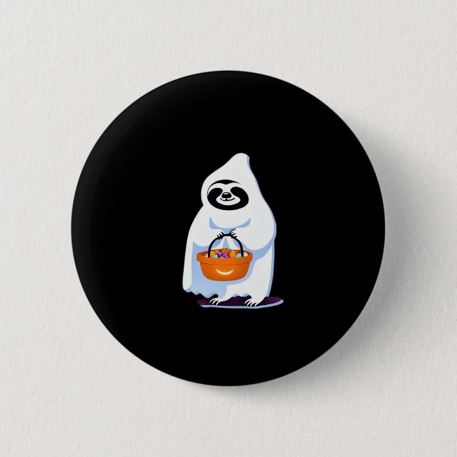 Halloween sloth dressed as ghost going trick or tr 2 inch round button (Front)