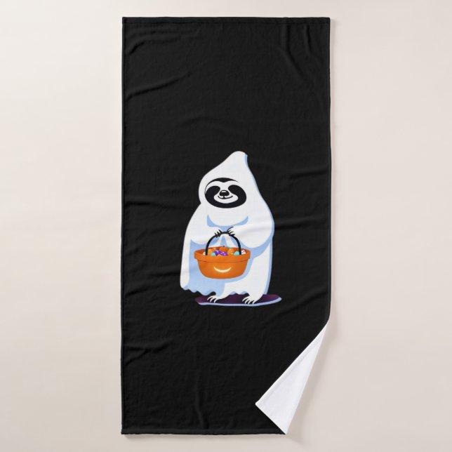 Halloween sloth dressed as ghost going trick or tr bath towel (Bath Towel)