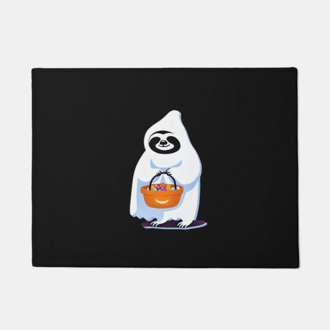 Halloween sloth dressed as ghost going trick or tr doormat (Front)