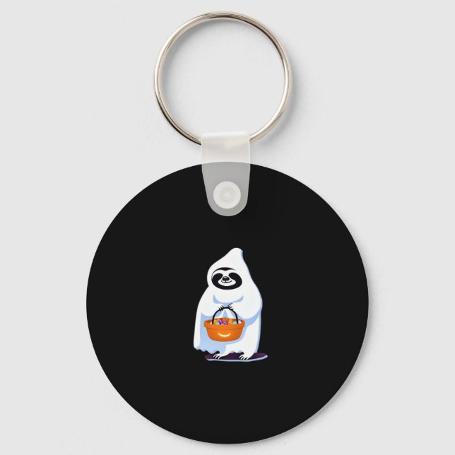 Halloween sloth dressed as ghost going trick or tr keychain (Front)