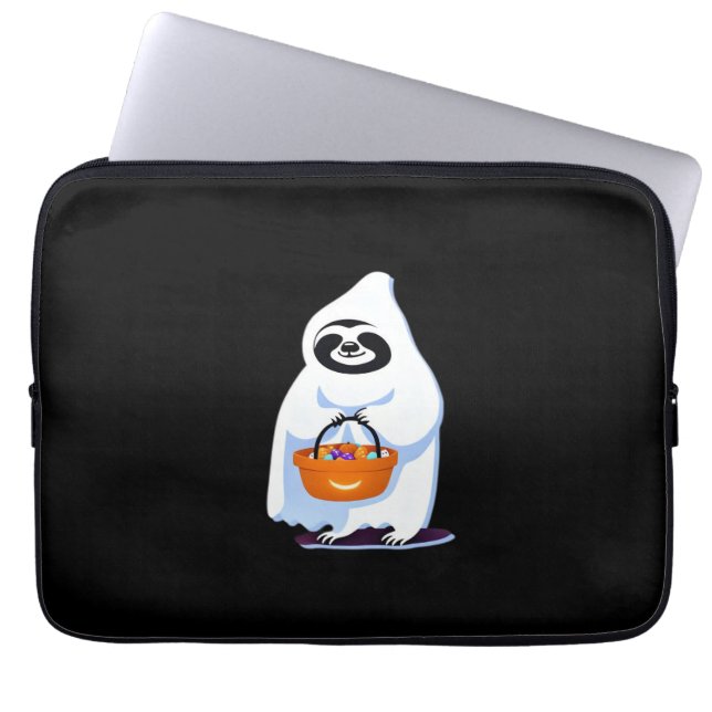 Halloween sloth dressed as ghost going trick or tr laptop sleeve (Front)