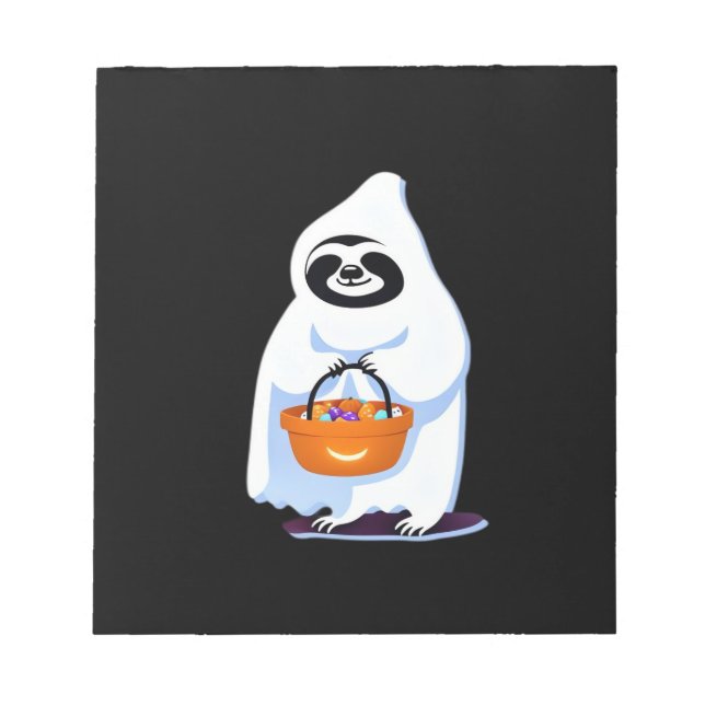 Halloween sloth dressed as ghost going trick or tr notepad (Front)