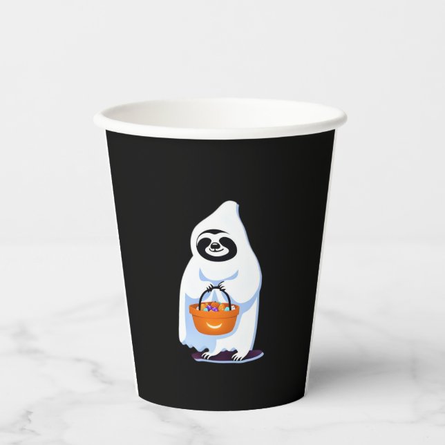 Halloween sloth dressed as ghost going trick or tr paper cups (Front)