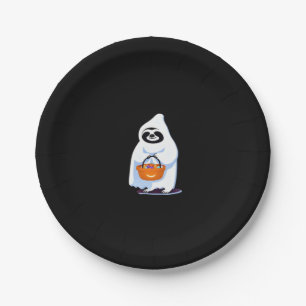 Halloween sloth dressed as ghost going trick or tr paper plate