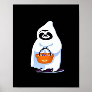 Halloween sloth dressed as ghost going trick or tr poster