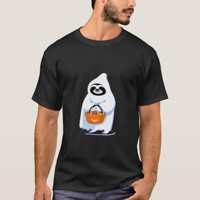 Halloween sloth dressed as ghost going trick or tr T-Shirt (Front)