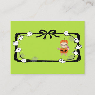 Halloween Sloth In Pumpkin Costume Green Place Card