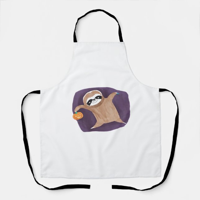 Halloween sloth, pumpkin, bat, spider, spider web  apron (Front)