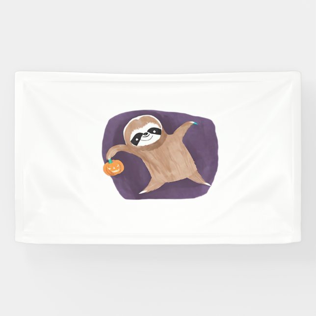 Halloween sloth, pumpkin, bat, spider, spider web  banner (Horizontal)