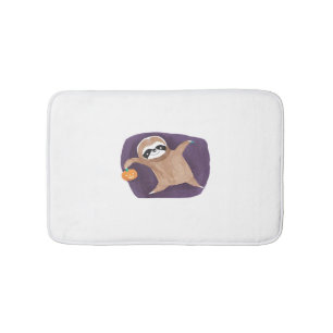 Halloween sloth, pumpkin, bat, spider, spider web  bath mat