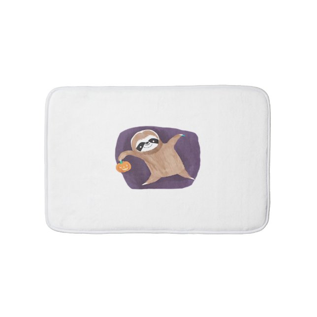 Halloween sloth, pumpkin, bat, spider, spider web  bath mat (Front)