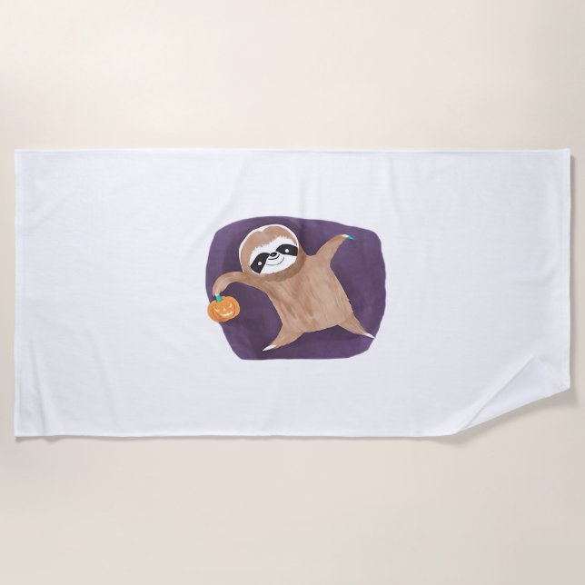 Halloween sloth, pumpkin, bat, spider, spider web  beach towel (Front)