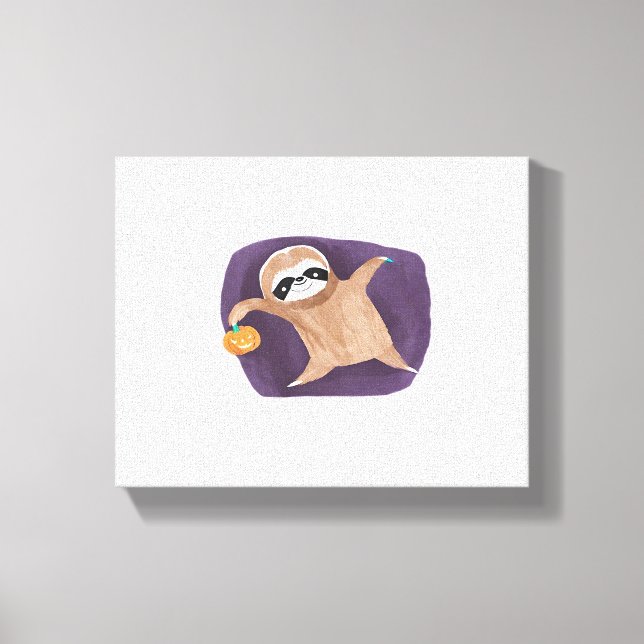 Halloween sloth, pumpkin, bat, spider, spider web  canvas print (Front)