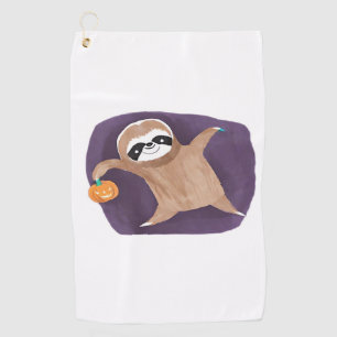 Halloween sloth, pumpkin, bat, spider, spider web golf towel