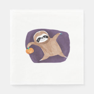 Halloween sloth, pumpkin, bat, spider, spider web  napkin