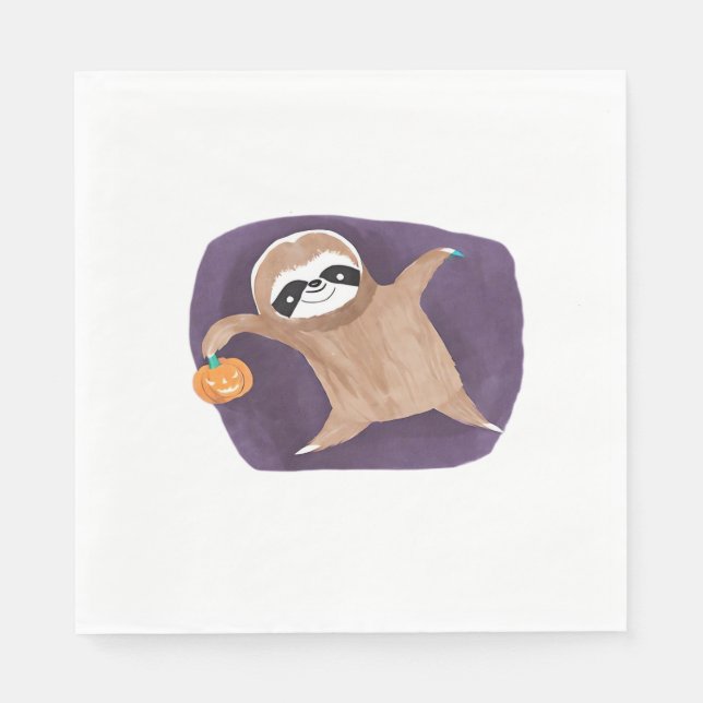 Halloween sloth, pumpkin, bat, spider, spider web  napkin (Front)