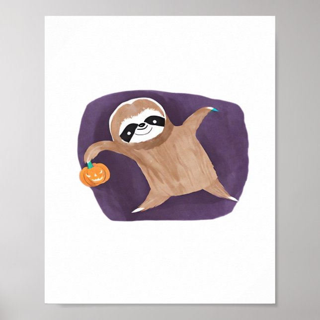 Halloween sloth, pumpkin, bat, spider, spider web  poster (Front)