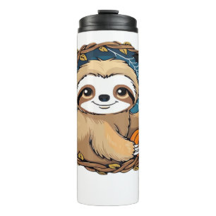 Halloween sloth, pumpkin, bat, spider, spider web thermal tumbler