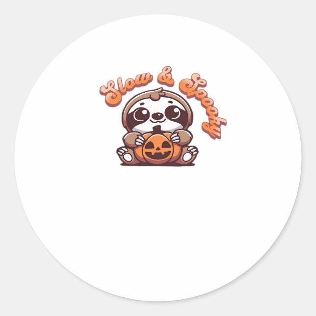 Halloween Sloth Slow and Spooky Cute Sloth Pumpkin Classic Round Sticker (Front)