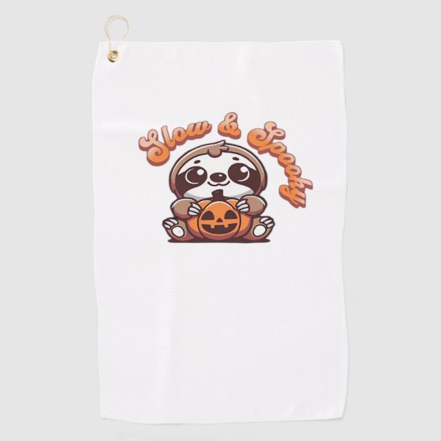 Halloween Sloth Slow and Spooky Cute Sloth Pumpkin Golf Towel (Front)