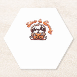 Halloween Sloth Slow and Spooky Cute Sloth Pumpkin Paper Coaster